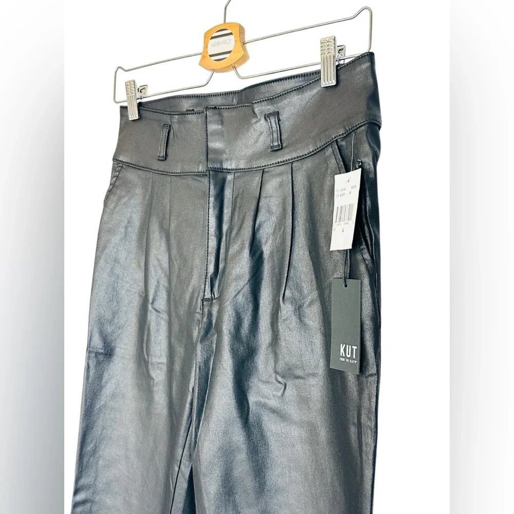 KUT from the Kloth Lessie Coated Denim High Waist Pleated Faux Leather Pants